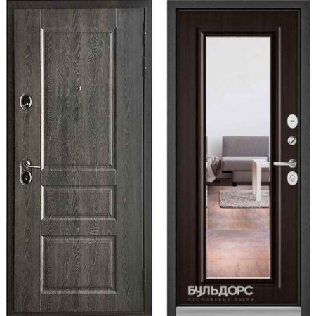 Дверь с шумозащитой Бульдорс Standart 90 Дуб графит 9SD-2 / Ларче шоколад (с зеркалом)