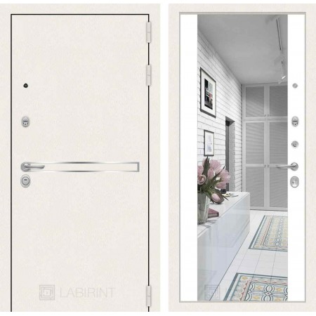 Белая входная дверь Лабиринт LINE WHITE с широким зеркалом - утепленная